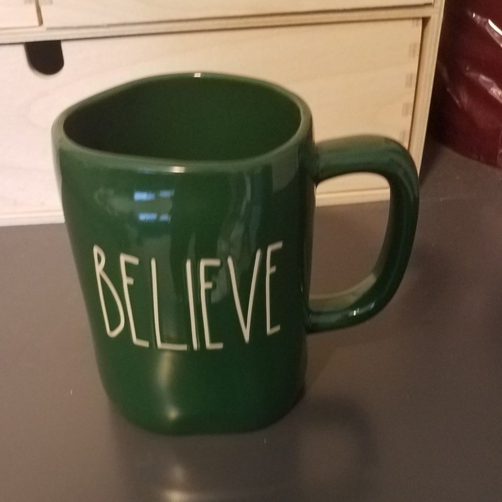 Rae Dunn green Believe mug